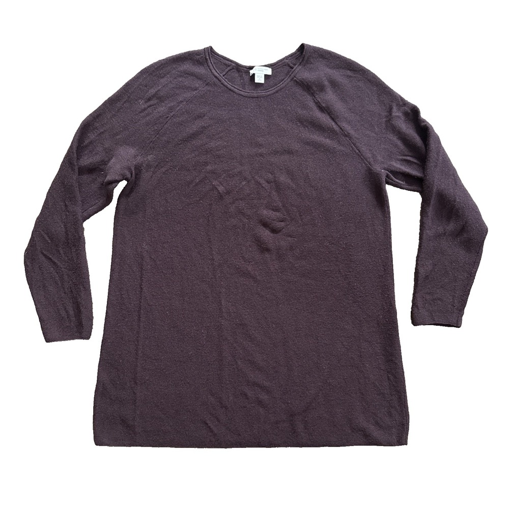 J Jill 100% Merino Wool Sweater Women Petite Medium Eggplant Purple Crew Neck